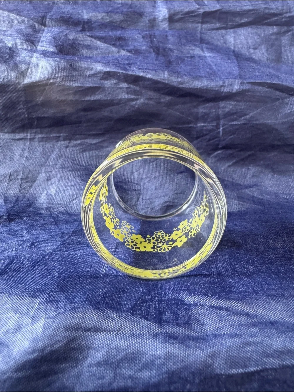 Set of 12 Pyrex Clear Glass Napkin Ring with crazy daisy Floral Band